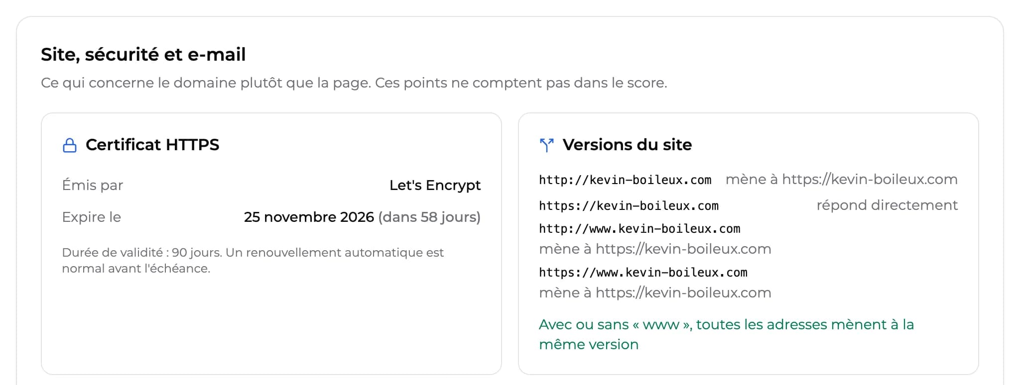 Valid HTTPS certificate and site versions all leading to the same address