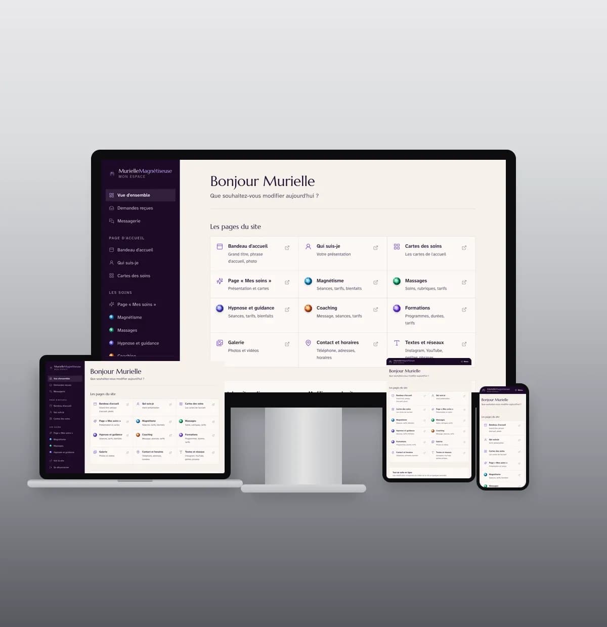 Murielle Magnétiseuse admin dashboard